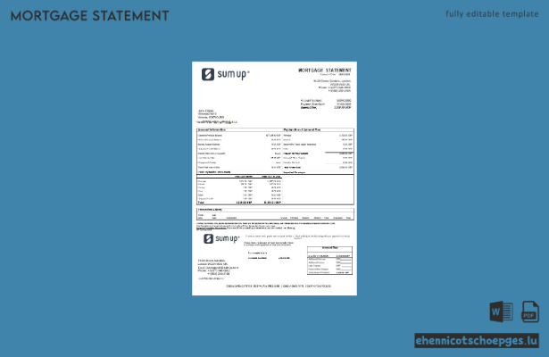 SumUp-Hypothekenabrechnung für Großbritannien in Word- und PDF-Formaten – Beispielvorschau